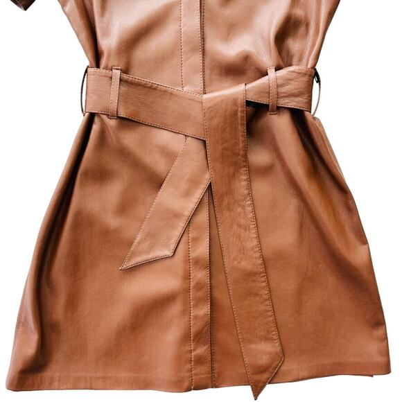 NANUSHKA Halli Vegan Leather Shirt Dress In Brown Size Small Belted Short Sleeve - Picture 4 of 9